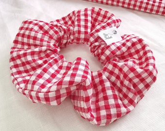 Scrunchie Musselin rot weiß kariert groß | Italien Vibes Haargummi Accessoire