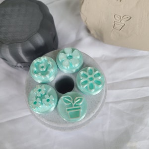 Plant Pottery Stamp set with holder, Botanical clay stamps, Clay Stamp Set, Texture Stamp set, Polymer Clay Tools, Pottery Gift, Soap Decor