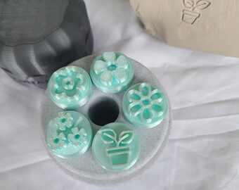 Botanical Pottery Stamps, Clay Texture Set with Holder
