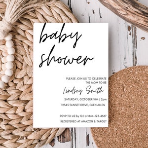 Baby Shower Invitation, Minimal Baby Shower Invitation, Simple Baby Shower Invitation, Oh Baby, Editable Template, Instant Download, Canva