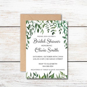 Greenery Bridal Shower Invitation, Printable Bridal Shower Invitation, Editable Bridal Shower Invitation, Instant Download
