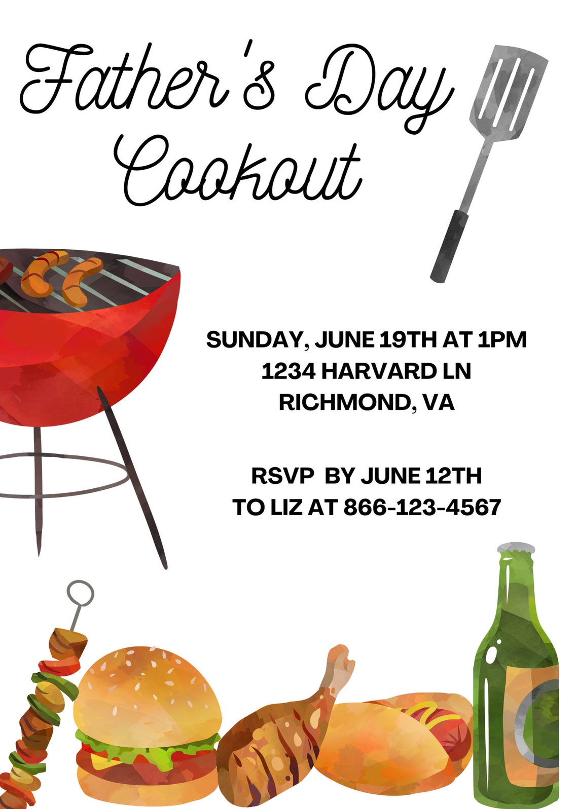Fathers Day Cookout Invitation, Fathers Day BBQ Invitation, Printable ...