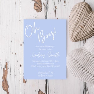 Baby Shower Invitation, Minimal Baby Shower Invitation, Oh Boy Baby Shower Invitation, Editable Template, Instant Download, Canva