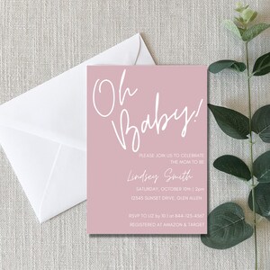 Baby Shower Invitation, Blush Baby Shower Invitation, Oh Baby Shower Invitation, Editable Template, Instant Download
