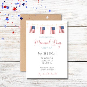 Memorial Day Invitation, Memorial Day Cookout Invitation, Printable Memorial Day Invitation, Editable Memorial Day Invitation