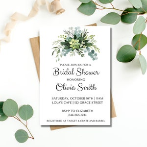 Greenery Bridal Shower Invitation, Printable Bridal Shower Invitation, Editable Bridal Shower Invitation, Instant Download