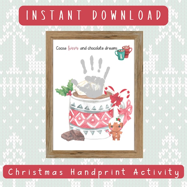 Christmas Handprint Craft, Christmas Handprint Art, Homeschool Art, Printable, Winter Preschool Craft, Handprint Art, Hot Cocoa Craft