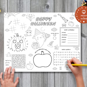 Halloween Activity Placemat, Fun Halloween Games for Kids, Printable Halloween Activity, Halloween Party Game, Kids Activity Placemat