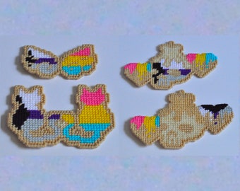 LGBTQ+ Bandera doble Orgullo Gatos Alas Calavera Vela Corazones Punto de aguja