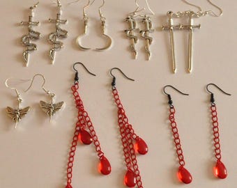 Pendientes de sangre con espada de fantasía gótica de Halloween