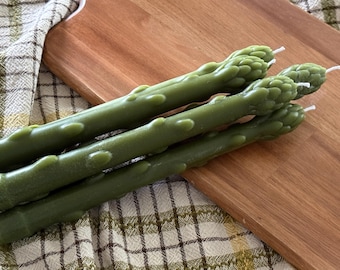 Bienenwachs Spargel Stumpenkerze, handgemacht, Frühlingsdekor, Bio-Bienenwachs