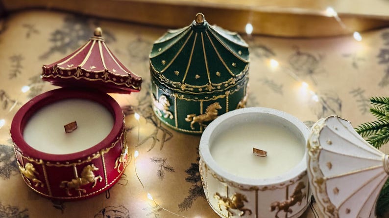 Handmade Carousel Christmas Candle • 6 Oz Soy Wax, Wooden Wick - Etsy UK