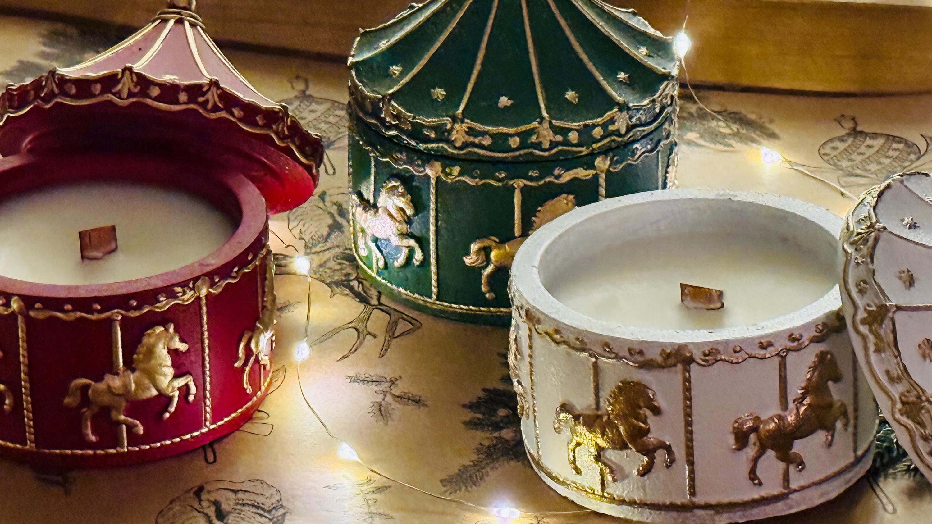 Handmade Carousel Christmas Candle • 6 Oz Soy Wax, Wooden Wick - Etsy UK