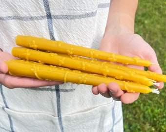 Handmade Beeswax Taper Bees Candles (9 inch) Bzz, Cozy Candles