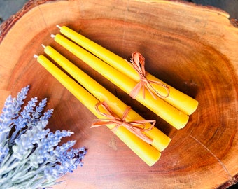 Handmade Beeswax Taper Candles - 8 Inch Set of 2 - Natural Honey Scent
