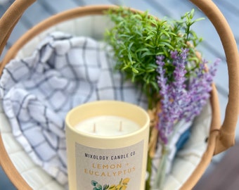 Handmade Lemon Eucalyptus Candle: Beeswax Soy Wax Blend, Double Wick, 13 oz