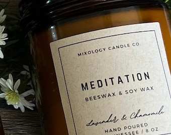 Vela de meditación de cera de abeja y soja: aroma de lavanda y manzanilla