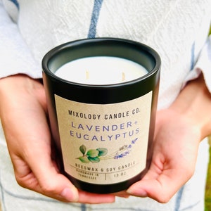 Handmade Beeswax Soy Candle: Lavender Eucalyptus Scent, 13 oz