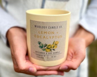Handmade Lemon Eucalyptus Candle: Beeswax Soy Wax Blend, 13 oz