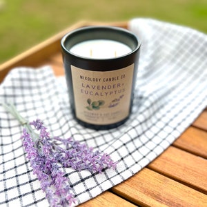 Handmade Beeswax Soy Candle: Lavender Eucalyptus Scent, Double Wick (13 oz)