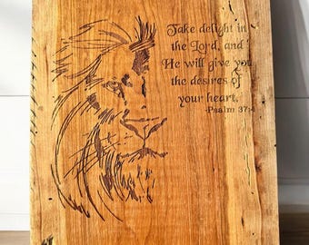 Lion Christian Wall Art | Rustic Wood Psalm 37 Decor