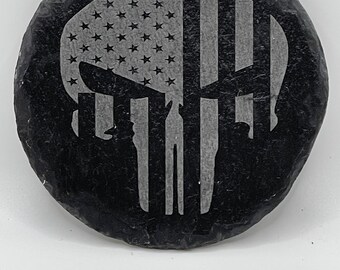 Tactical Skull Drink Mat American Flag Punisher Home Gift for Soldier American Pride Bar Accent Slate Protector Custom Art Military Design