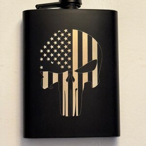 Personalized Military Flask for Veteran American Present for Troops Retired Gift Custom Steel Flask Engraved Name Design Warrior Skull Set