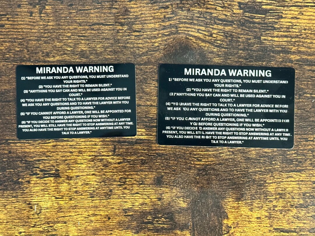 Engraved Metal Miranda Card Indiana Miranda Pocket Card Law Enforcement