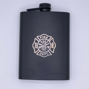 Bachelor Gift for Fire Fighter First Responder Wedding Gift Laser Engraved 8oz Hip Flask Metal Drink Flask