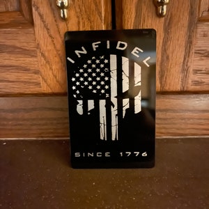 Patriotic Gift Military Veteran Gift Metal Wallet Card Infidel Punisher Card Patriotic Laser Engraved Metal Card 1776