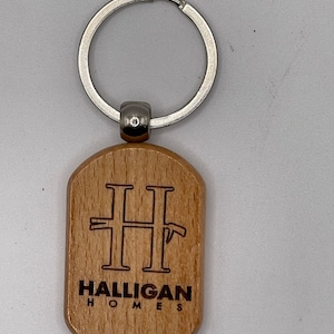 Laser Engraved Company Logo Keychain: Rustic Personalized Key Ring