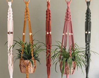 Boho Macrame Plant Hanger: Recycled Cotton Beaded Decor and Eco Friendly Gift