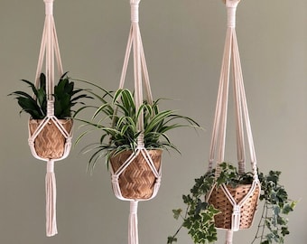 Modern Macrame Plant Hanger | Recycled Cotton, Minimalist Decor