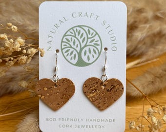 Natural Cork Heart Earrings – Handmade Sustainable Vegan Jewellery