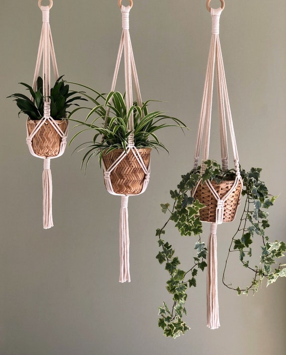 Modern Macrame Plant Hanger | Recycled Cotton, Minimalist Decor