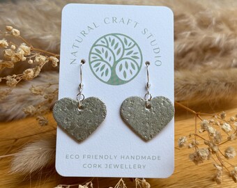 Gold Cork Heart Earrings - Hypoallergenic, Eco Friendly Handmade Jewellery