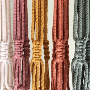 Pu&ograve; includere: Cinque portavasi in macram&egrave; di diversi colori: bianco, rosa, giallo, arancione e grigio. Ogni portavasi &egrave; realizzato con un cordino spesso annodato e presenta un design unico.