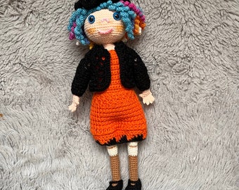 Handmade Crochet Halloween Witch Doll, Removable Clothes
