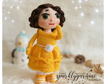 Amigurumi beauty Bella costume doll , crochet princess doll pdf