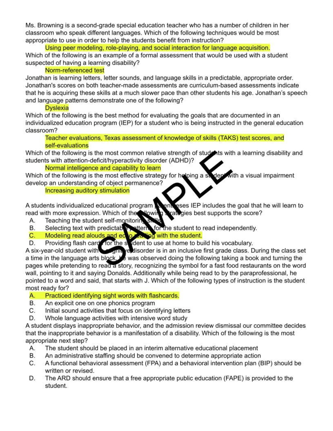 Texes Special Education EC12 161 Study Guide Etsy