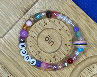 Explicit Word Beaded Bracelet, 6in, 7in, 8in Swear Word Jewelry, Funny Gift, Custom Sized