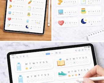 Habit Tracker Stickers | Minimalist Weekly Planner Icons (Digital Download)