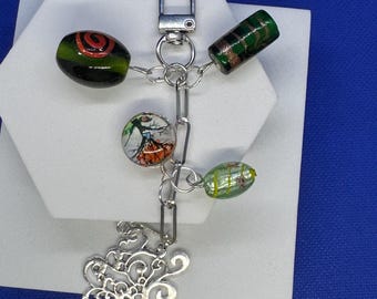 Tree of Life Bag Charm – Silver Filigree, Green Glass Beads