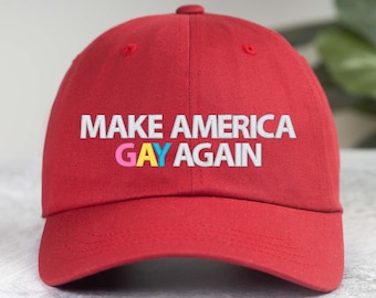 Regenbogen Gay MAGA Bestickter Hut, Make Amerika Gay Wieder Hut, LGBTQ Gay Pride Dad Hut, lustige Pride Kappe, Politisches Gay Ally Geschenk, Buckleback