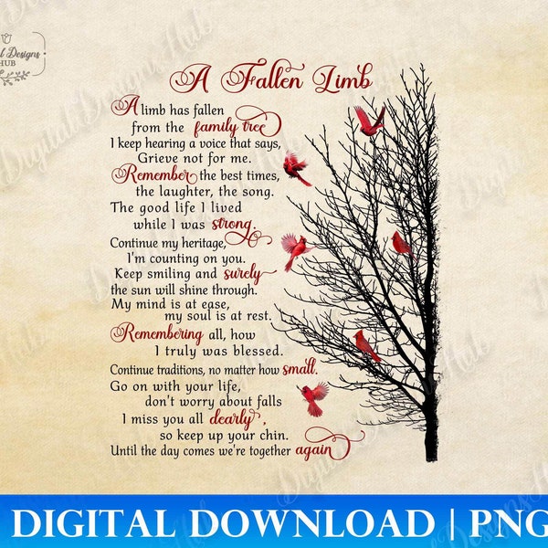 A Fallen Limb Memorial PNG File Loss Of Grandma, Sympathy Bereavement Poem Gift For Loss Of Loved One PNG, In Loving Memory Of Dad PNG