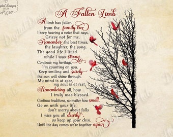 A Fallen Limb Memorial PNG File Loss Of Grandma, Sympathy Bereavement Poem Gift For Loss Of Loved One PNG, In Loving Memory Of Dad PNG