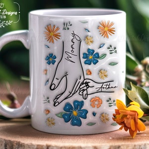 Mug personnalisé cadeau première fête des mères, Mug personnalisé effet gonflé 3D tenant la main de maman, cadeau pour maman, cadeaux fête des mères 2024