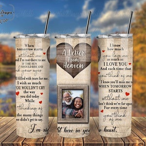 Una carta de Heaven Memorial Tumbler Png, In Loving Memory Gifts For Loss Of Father, Remembrance Sublimation Glitter Tumbler Keepsake Png
