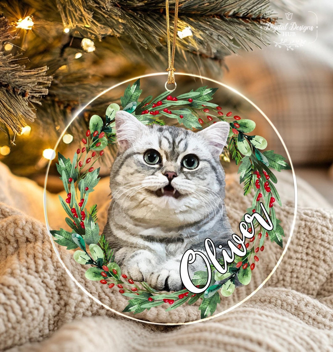 Custom Cat Photo Christmas Ornament 2024, Personalized Cat Ornament ...