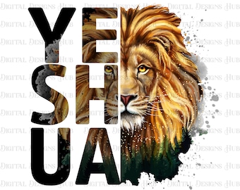 Lion Yeshua PNG Design, Christian PNG Instant Download, Yeshua Shirt Sublimation Design PNG, Faith Black King Png File For Sublimation